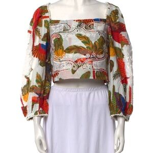 NWT FARM Rio Forest Birds Smocked Embroidered Blouse XS